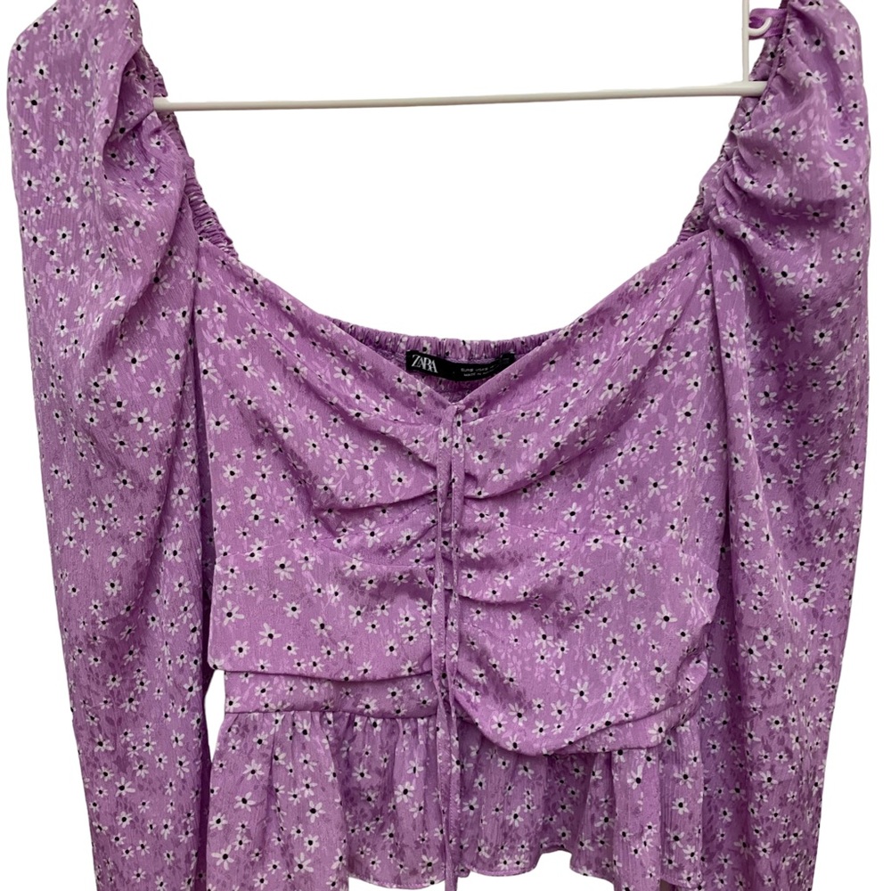 Zara Lavender Cropped Peplum Top NWT